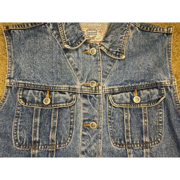 GITANO VTG Jean Denim Jacket Vest 90s Y2k Acid Mid Wash Biker Preppy Grunge M - Picture 4 of 8